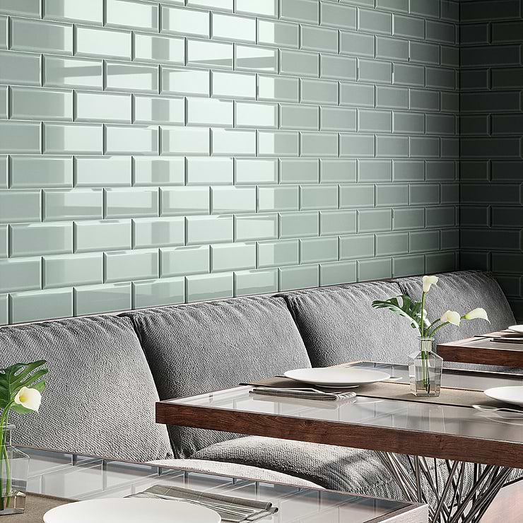 Rise Sage Green 4x12 Beveled Glossy Ceramic Subway Tile