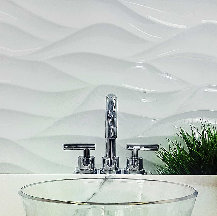 Billowy Clouds White 12X36 Polished Ceramic Tile; in White Ceramic; for Backsplash, Kitchen Wall, Wall Tile, Bathroom Wall, Shower Wall; in Style Ideas Contemporary, Craftsman, Mid Century