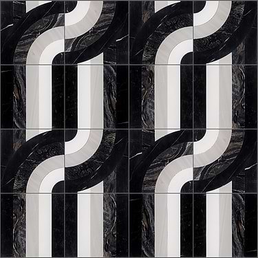 Arc Night Black & White 12X12 Polished Marble Mosaic By Elizabeth Sutton: Pattern 35