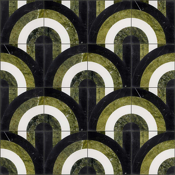 ARC Soul Multicolor 12X12 Polished Marble Mosaic: Pattern 30; in Multicolor Marble; for Backsplash, Floor Tile, Kitchen Floor, Kitchen Wall, Wall Tile, Bathroom Floor, Bathroom Wall, Shower Wall, Outdoor Wall, Commercial Floor; in Style Ideas Art Deco, Mid Century