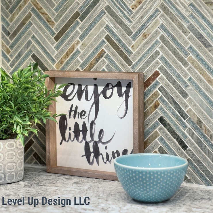 Emperial Roman Crystal Springs Herringbone Marble & Glass Tile