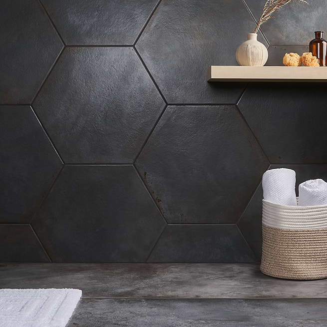 Smart Tiles Matte Black Hexagon Peel and Stick Tile Backsplash