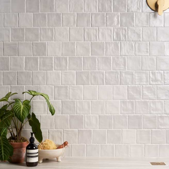 Sample-Montauk Gin 4x4 White Ceramic Wall Tile with Mixed Finish