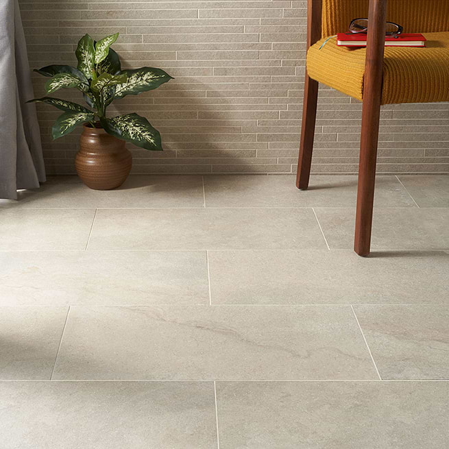 Tilebar Acadia Warm Linen White 12x24 Limestone Look Matte Porcelain Tile, Beige/Cream