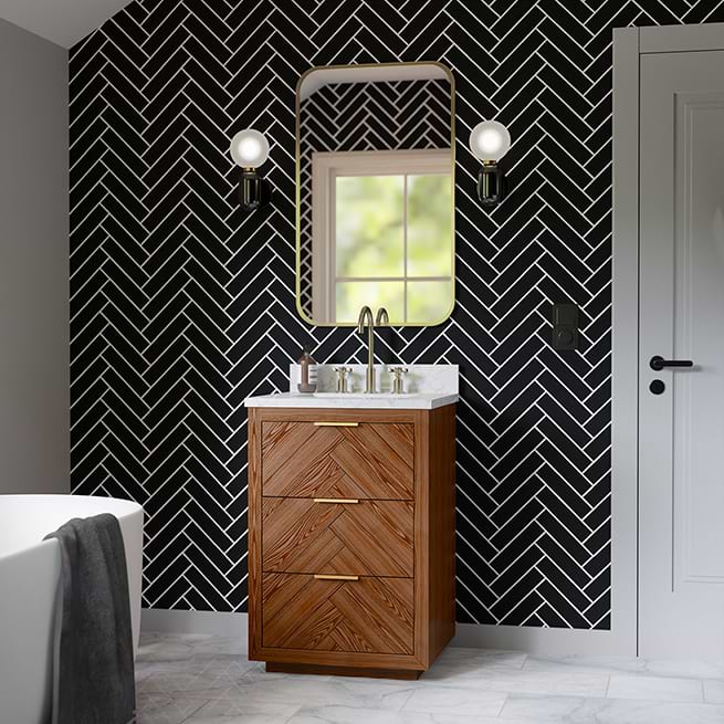 Adding Chevron Shelf Liner to Master Bathroom Vanity