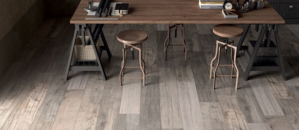 a rustic workspace with wood look porccelain