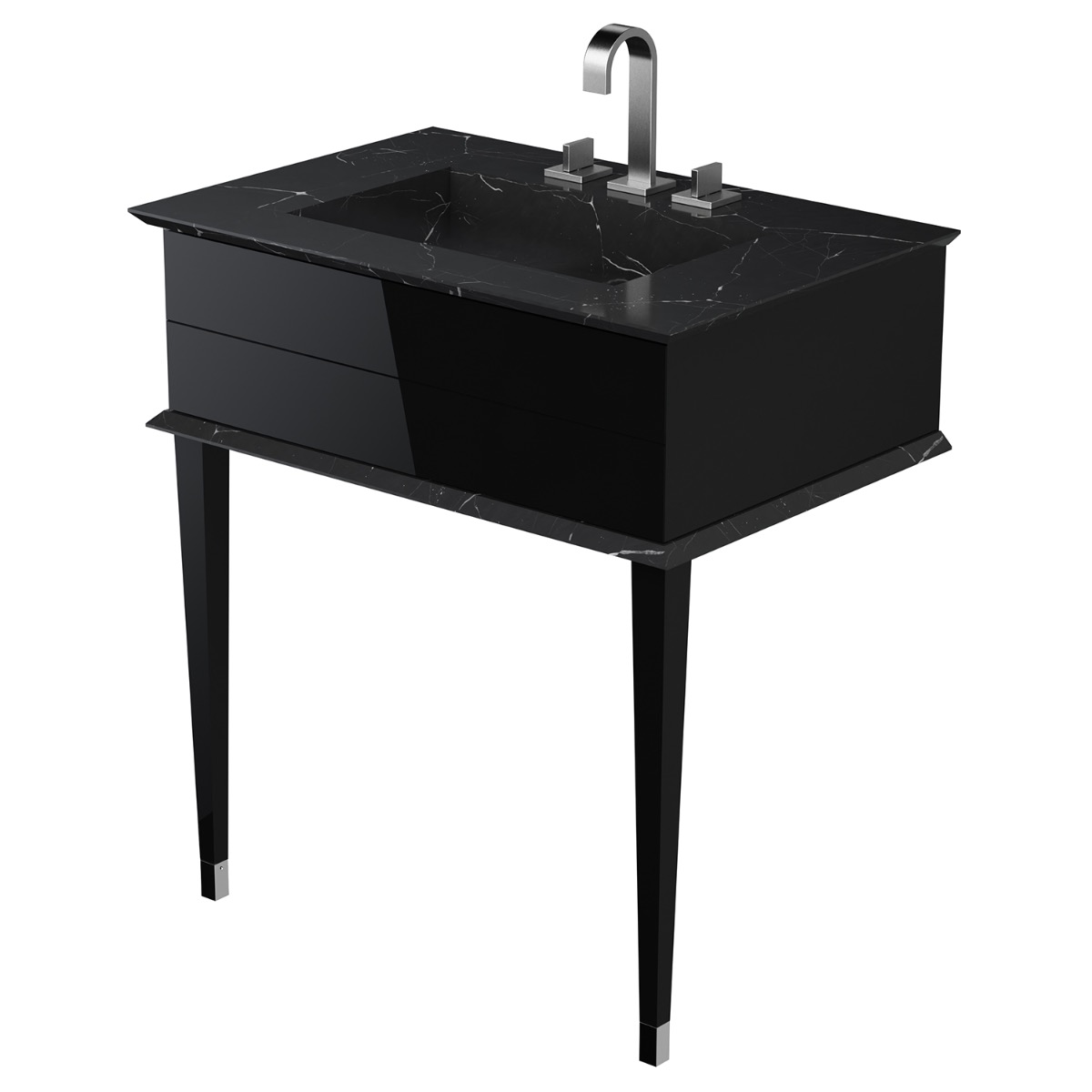 Classic Nero Marquina 30" Black Vanity with Chrome Accents 