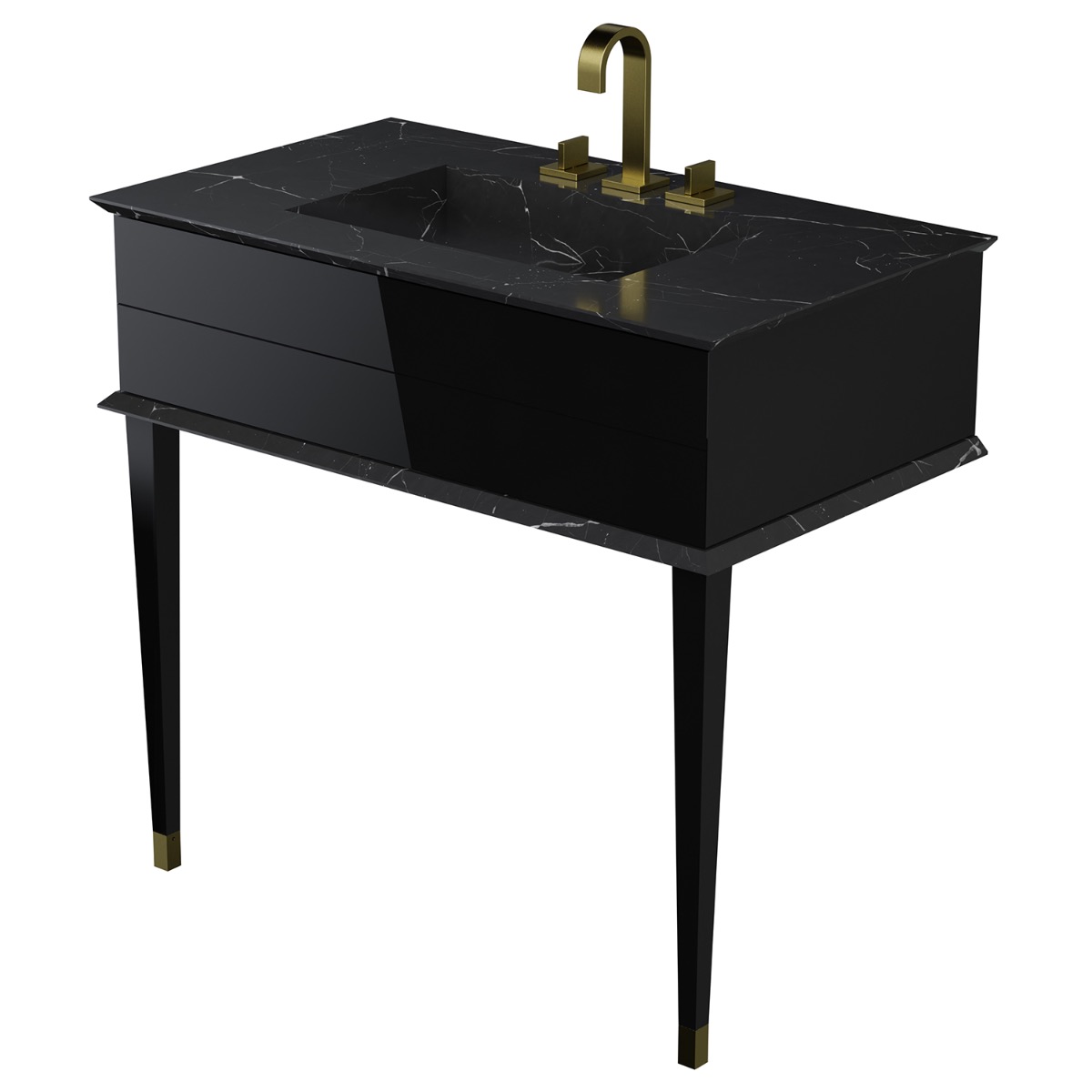 Classic Nero Marquina 36" Black Vanity with Gold Accents 