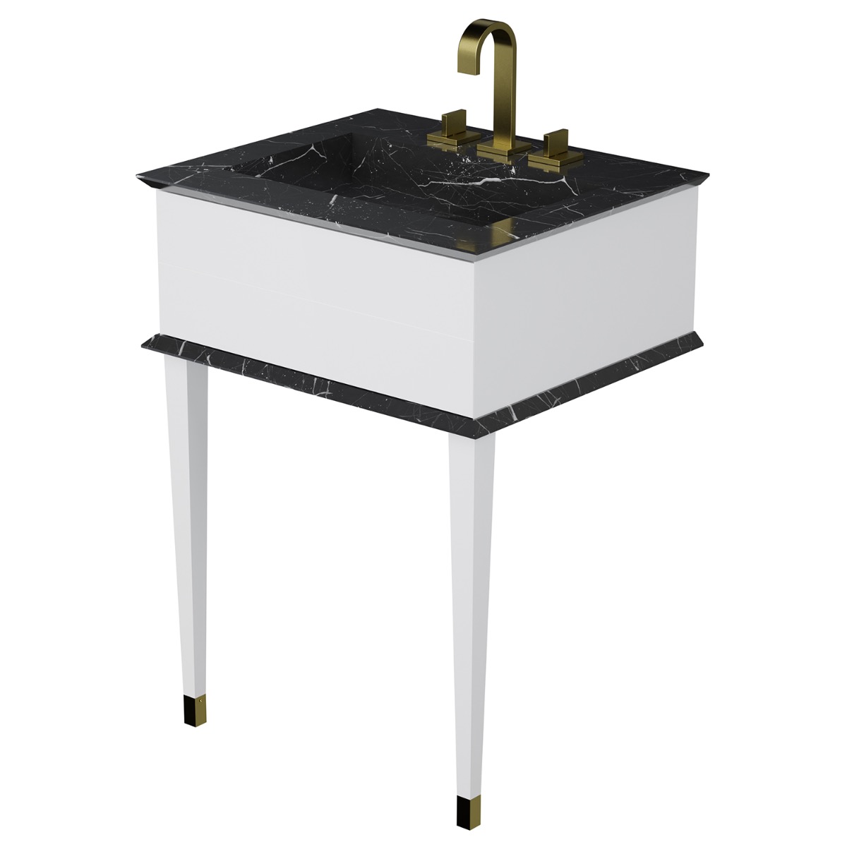 Classic Nero Marquina 24" White Vanity with Gold Accents 