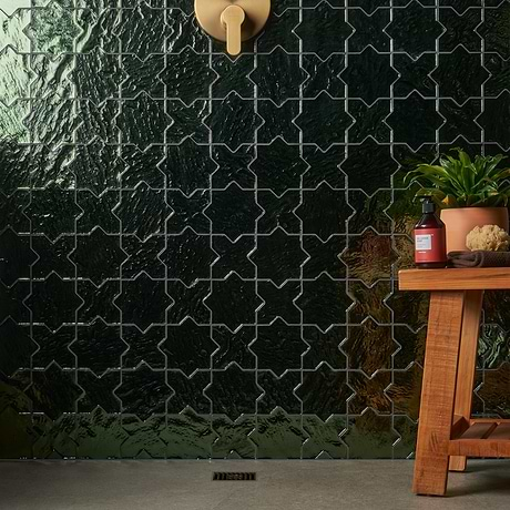 Behati Green 4" Star Cross Polished Glass Mosaic Tile