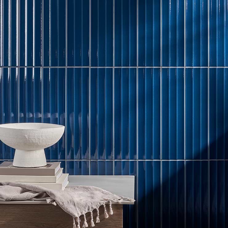 Colorplay Fluted Nautical Blue 4.5x18 3D Crackled Glossy Ceramic Tile