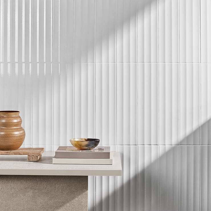 Colorplay Fluted White 4.5x18 3D Crackled Glossy Ceramic Tile