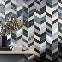Elizabeth Sutton Meta Zanzibar Dark Silver 2x5 Chevron Glossy Glass Mosaic Tile