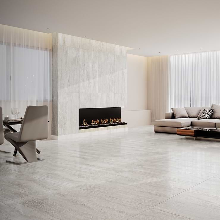 Nashville White 24x48 Travertine Look Matte Porcelain Tile