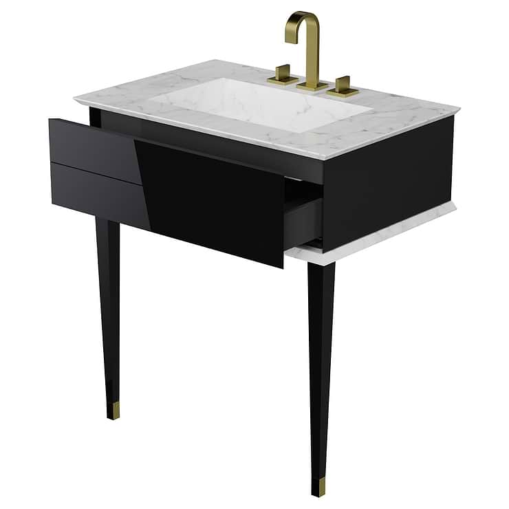 Classic Carrara 30" Black Vanity with Gold Accents 