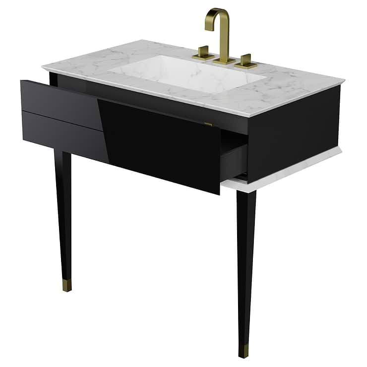 Classic Carrara 36" Black Vanity with Gold Accents 