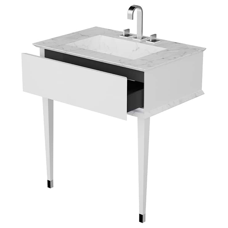 Classic Carrara 30" White Vanity with Chrome Accents 