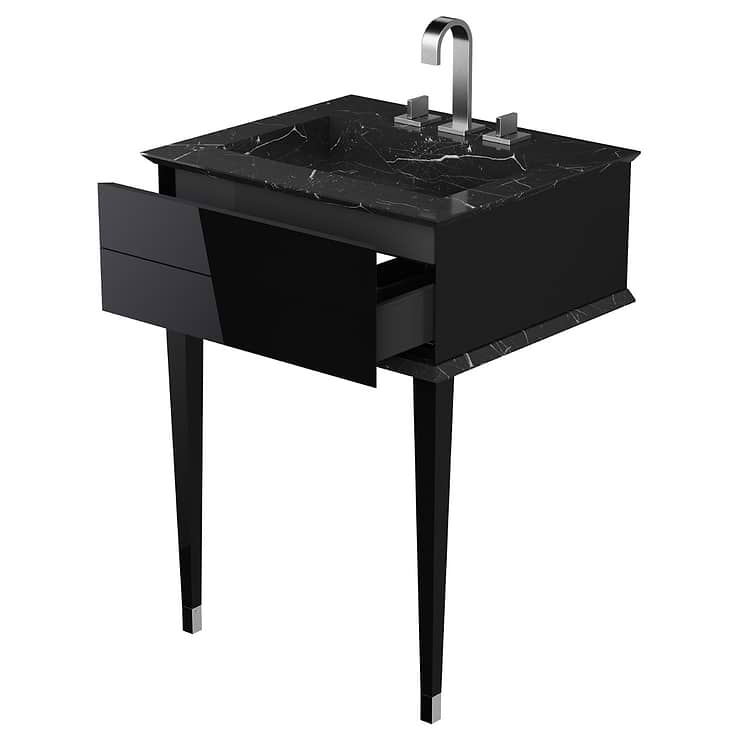 Classic Nero Marquina 24" Black Vanity with Chrome Accents 