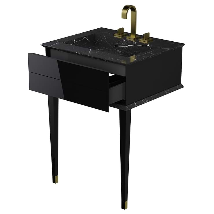 Classic Nero Marquina 24" Black Vanity with Gold Accents 