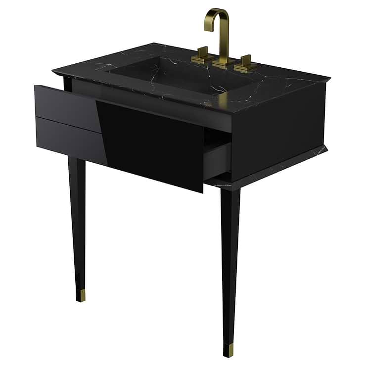 Classic Nero Marquina 30" Black Vanity with Gold Accents 