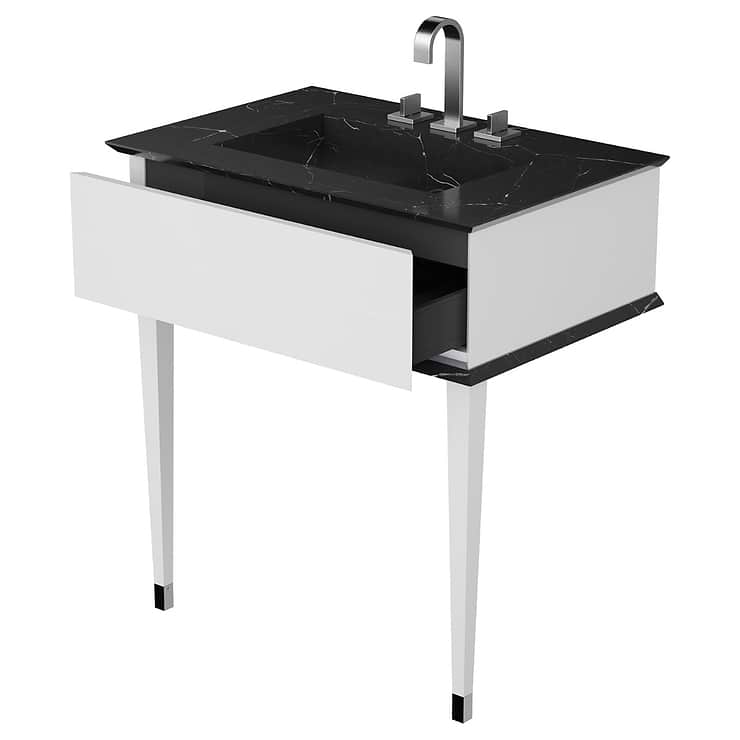 Classic Nero Marquina 30" White Vanity with Chrome Accents 