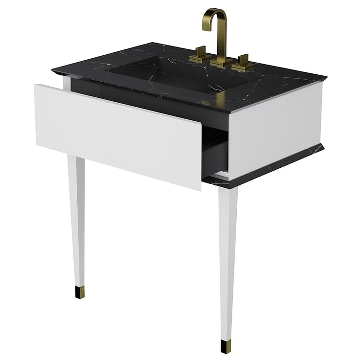 Classic Nero Marquina 30" White Vanity with Gold Accents 