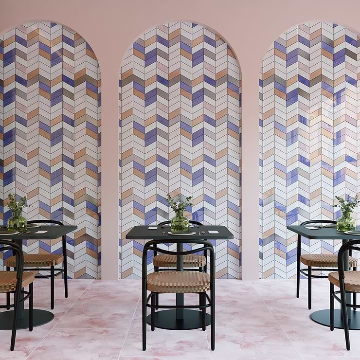 Elizabeth Sutton Meta Rio Rose Gold 2x5 Chevron Glossy Glass Mosaic Tile