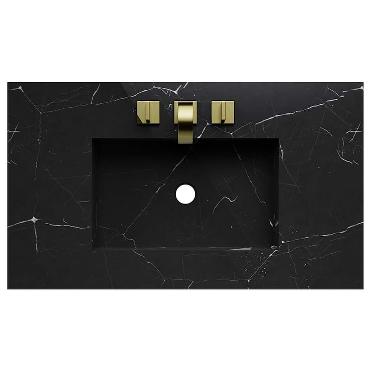 Classic Nero Marquina 36" Black Vanity with Gold Accents 