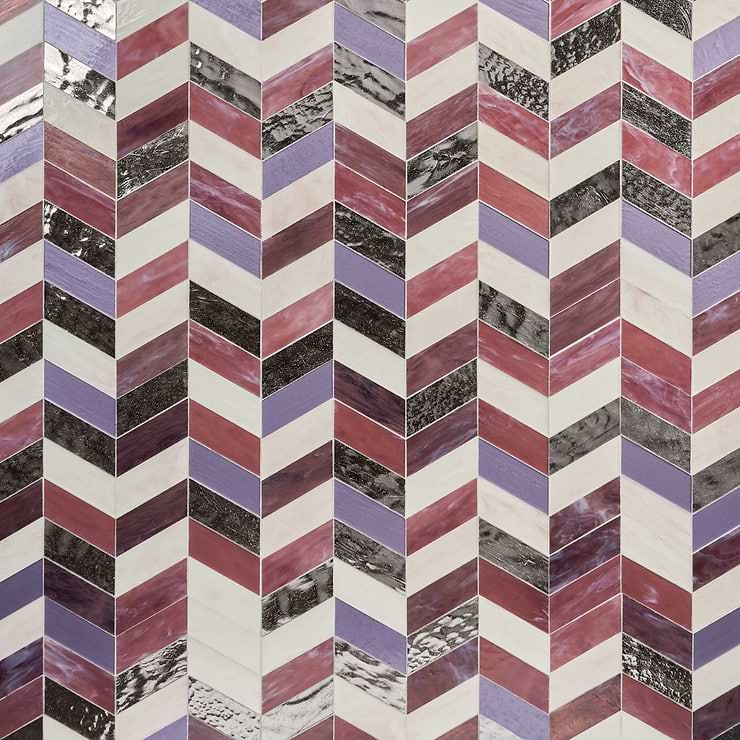 Elizabeth Sutton Meta Fiji Purple 2x5 Chevron Glossy Glass Mosaic Tile