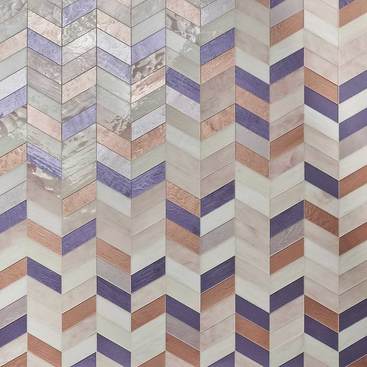 Elizabeth Sutton Meta Rio Rose Gold 2x5 Chevron Glossy Glass Mosaic Tile