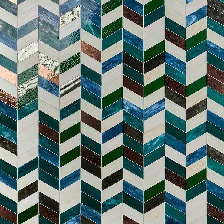 Elizabeth Sutton Meta Vermont Jade Green 2x5 Chevron Glossy Glass Mosaic Tile
