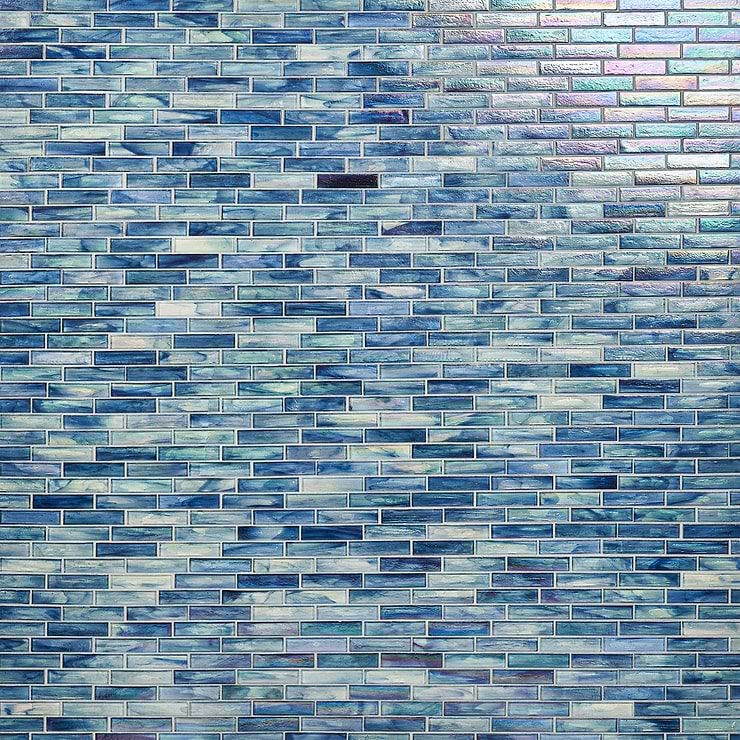 Artwave Beach Blue Iridescent 1x4  Polished Glass Mosaic Tile