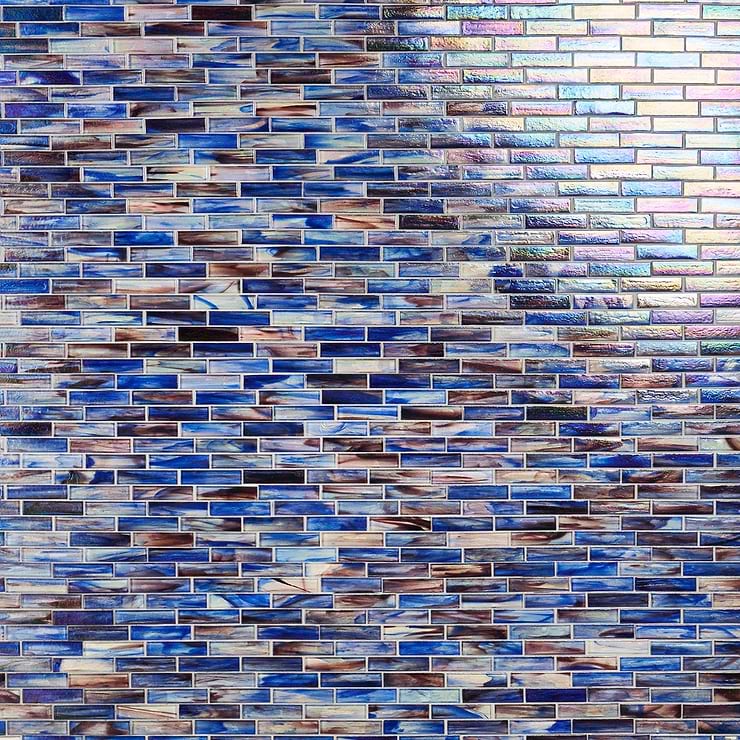 Artwave Cove Blue Iridescent 1x4 Polished Glass Mosaic Tile