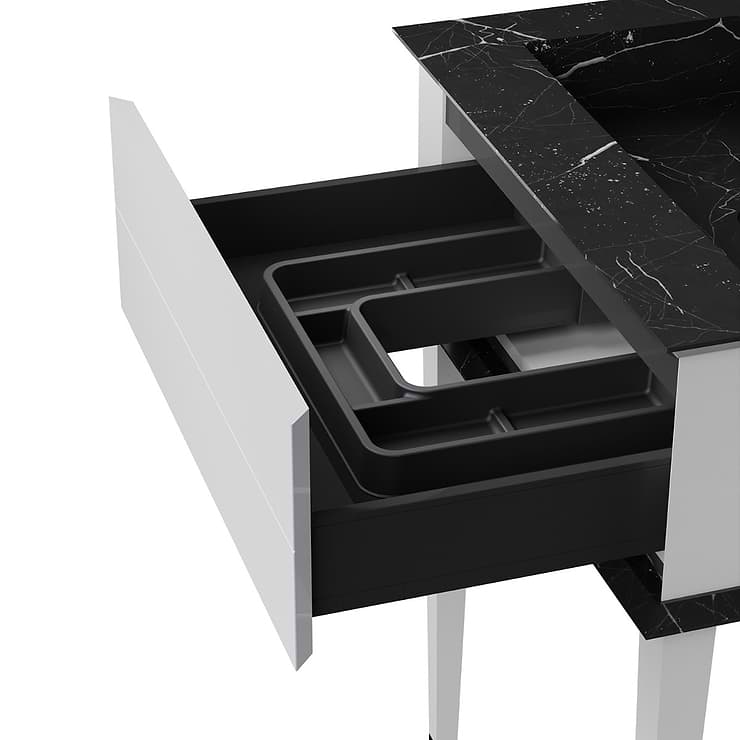 Classic Nero Marquina 30" White Vanity with Chrome Accents 