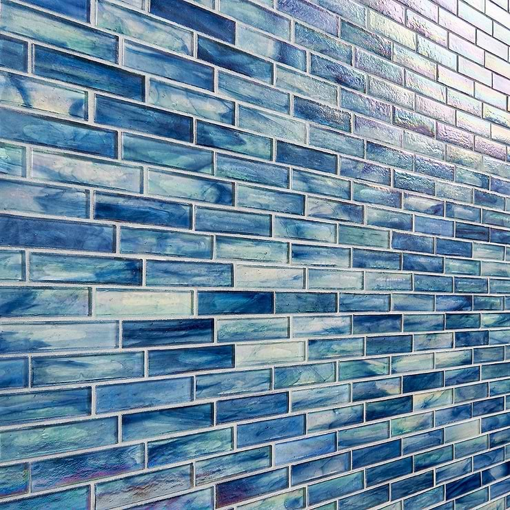 Artwave Beach Blue Iridescent 1x4  Polished Glass Mosaic Tile