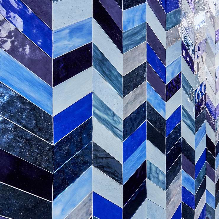 Elizabeth Sutton Meta Bayou Blue 2x5 Chevron Glossy Glass Mosaic Tile