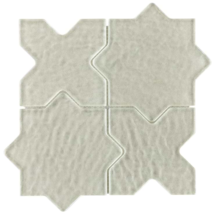 Behati White 4" Star Cross Polished Glass Mosaic Tile