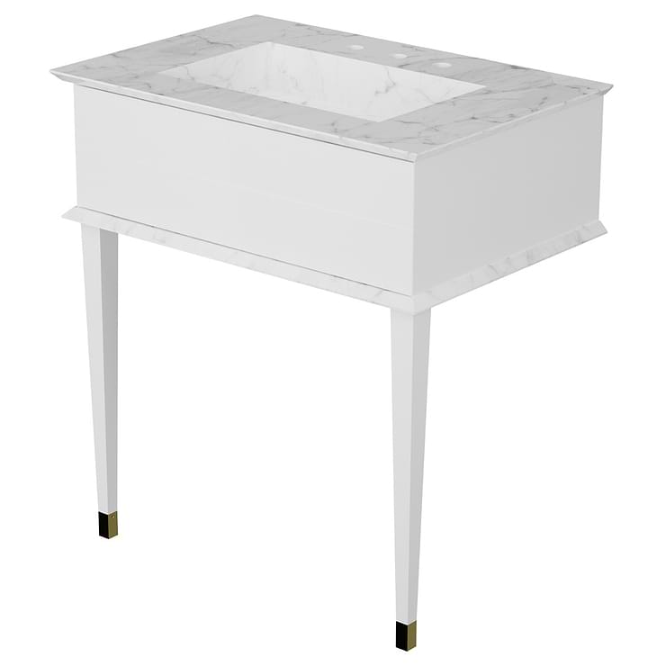 Classic Carrara 30" White Vanity with Gold Accents 