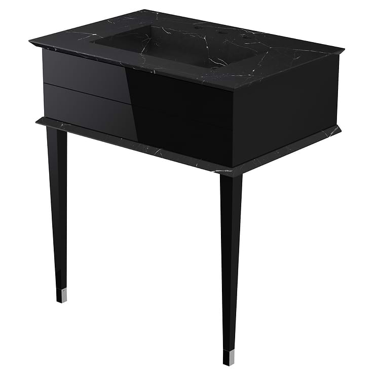 Classic Nero Marquina 30" Black Vanity with Chrome Accents 