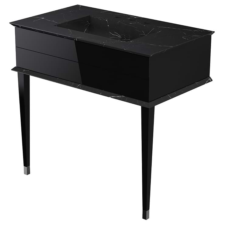 Classic Nero Marquina 36" Black Vanity with Chrome Accents 