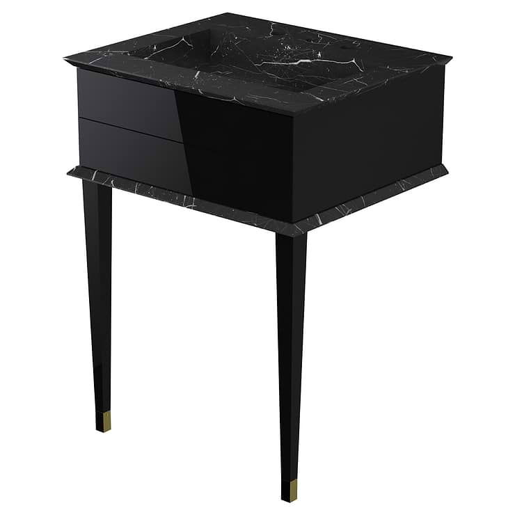 Classic Nero Marquina 24" Black Vanity with Gold Accents 