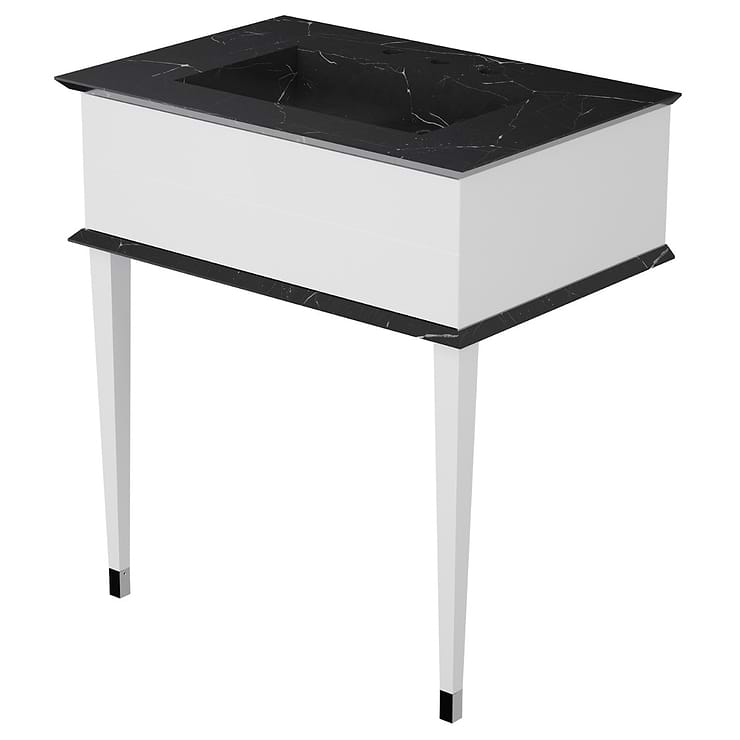 Classic Nero Marquina 30" White Vanity with Chrome Accents 