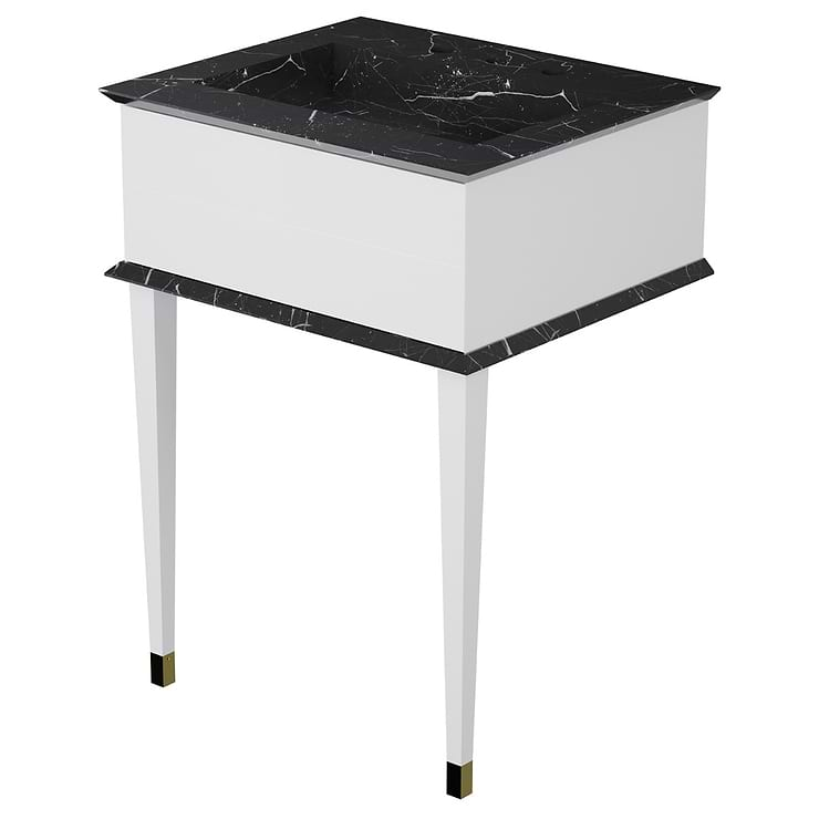 Classic Nero Marquina 24" White Vanity with Gold Accents 