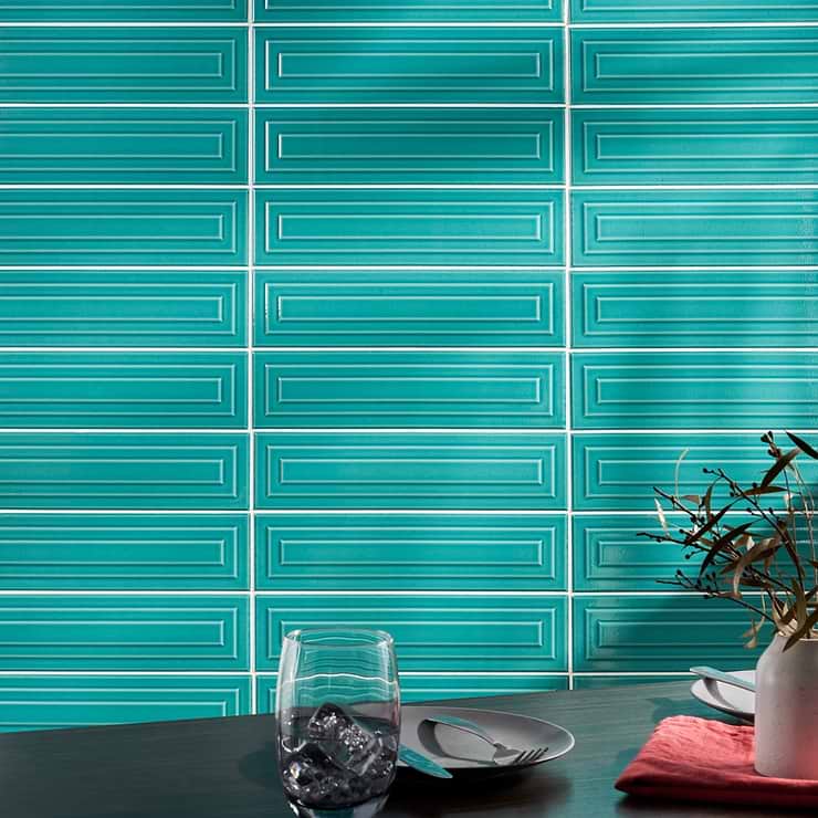 Colorplay Frame Teal Green 4.5x18 3D Crackled Glossy Ceramic Tile