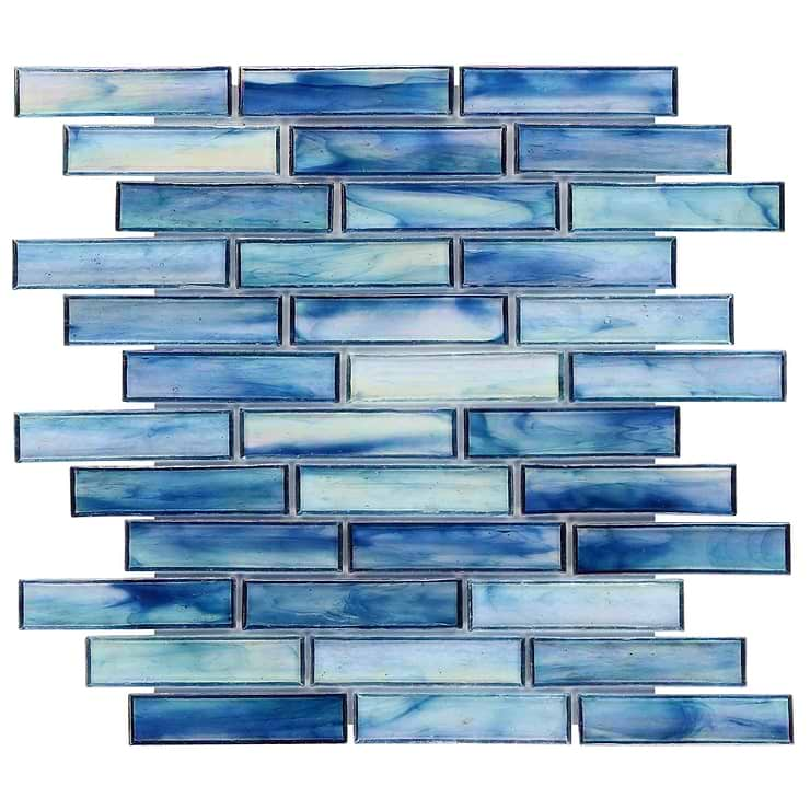 Artwave Beach Blue Iridescent 1x4  Polished Glass Mosaic Tile