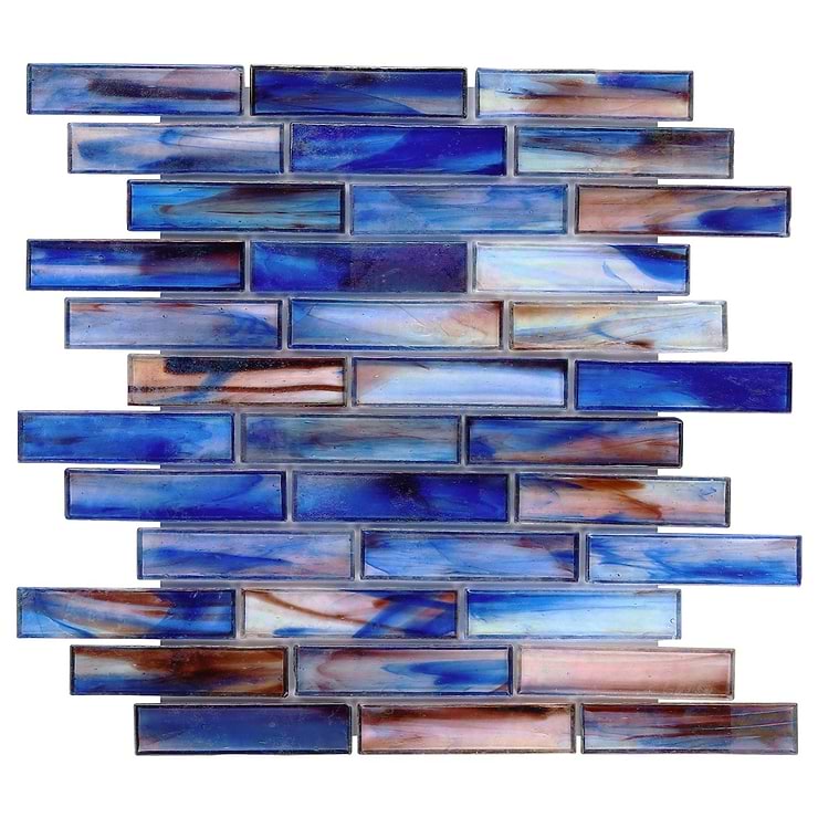 Artwave Cove Blue Iridescent 1x4 Polished Glass Mosaic Tile