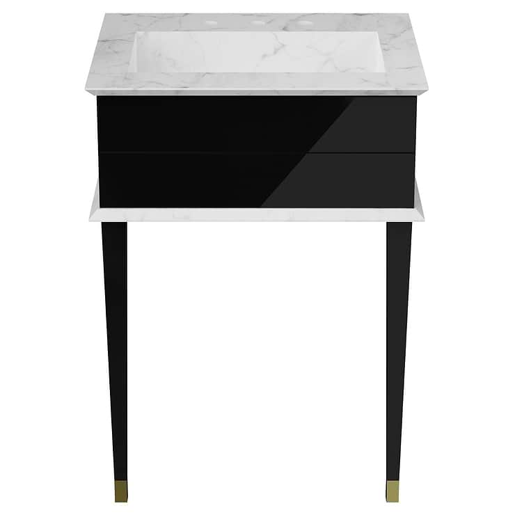 Classic Carrara 24" Black Vanity with Gold Accents 