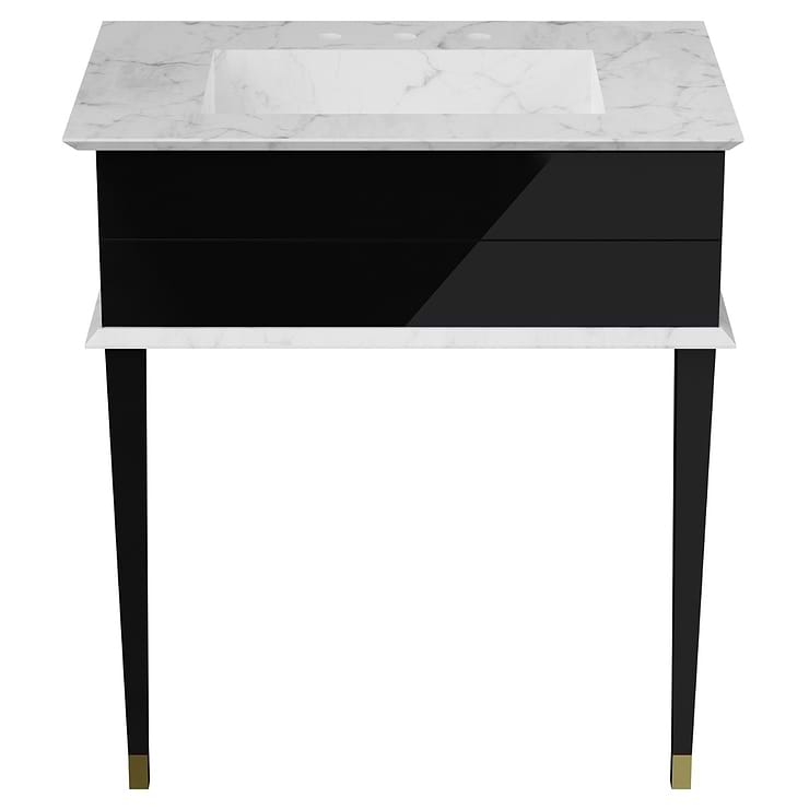 Classic Carrara 30" Black Vanity with Gold Accents 