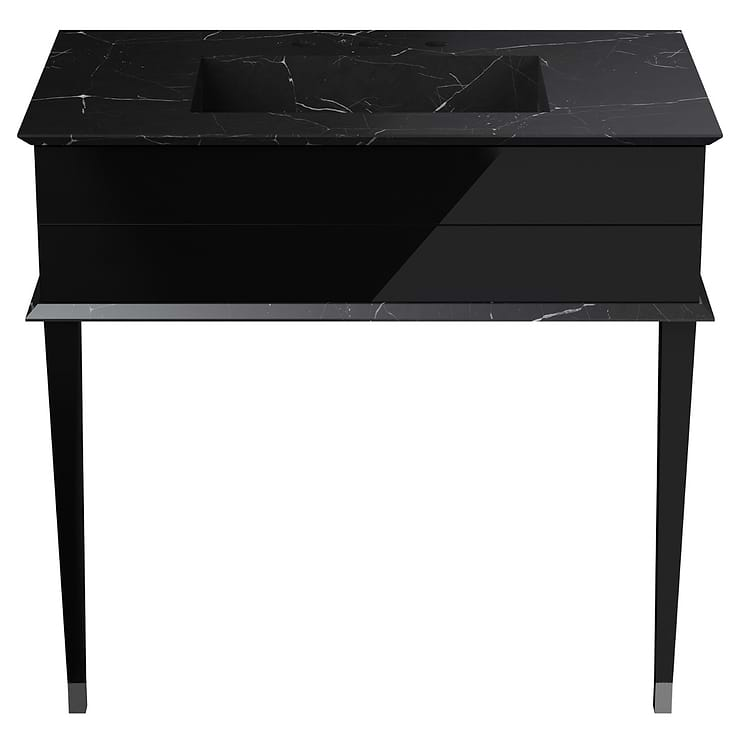 Classic Nero Marquina 36" Black Vanity with Chrome Accents 