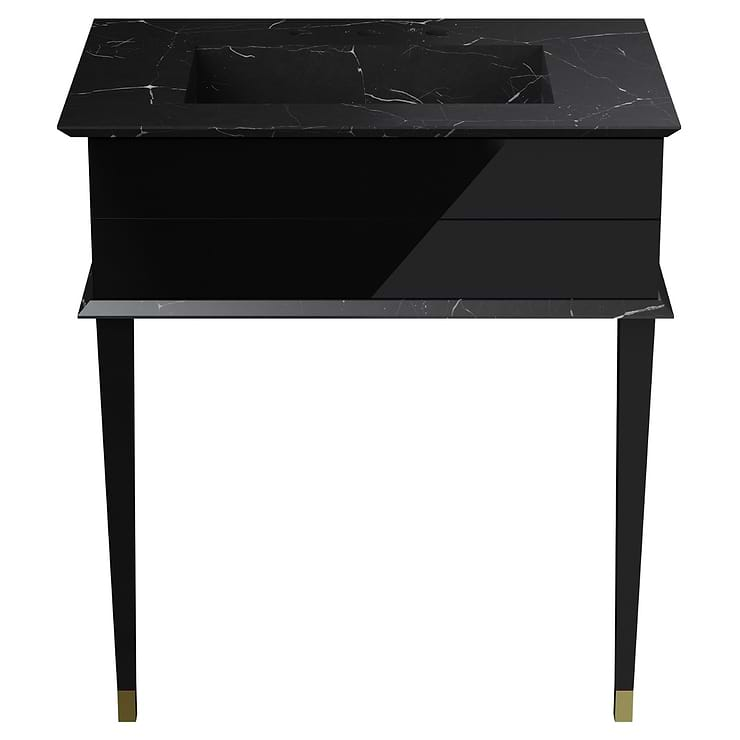 Classic Nero Marquina 30" Black Vanity with Gold Accents 